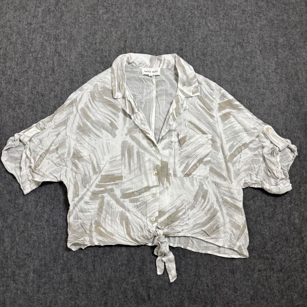 Bella Dahl Neutral Brushstroke Tie Front Button Down Blouse Top B4990 Small